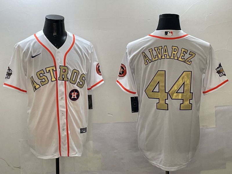 Men Houston Astros 44 Alvarez White Gold Game 2025 Nike MLB Jersey style 6